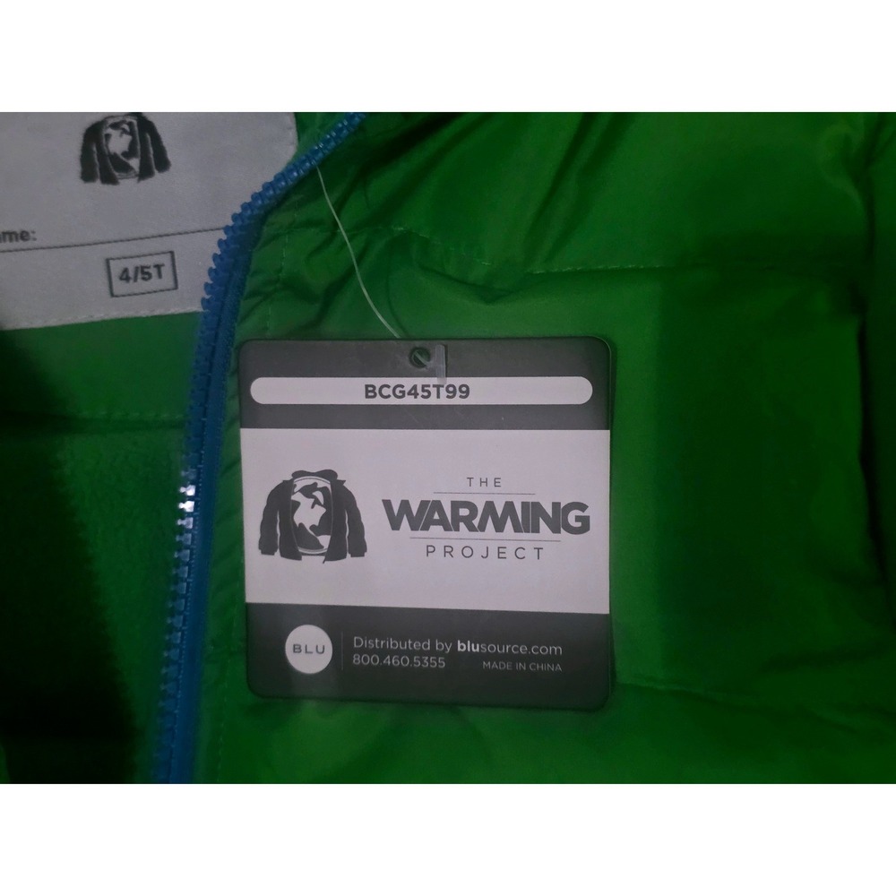 The Warming Project Girls Green Puffer Jacket Hooded Zip Up Size 4T 5T - Picture 5 of 5